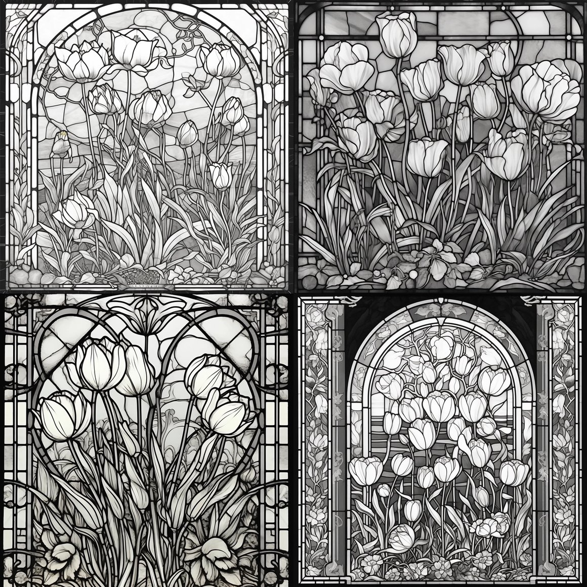 Tiffany Tulip Stained Glass Coloring Page Design