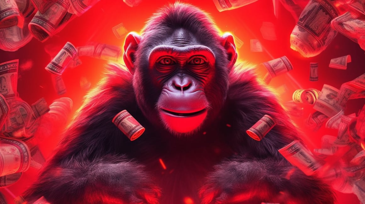 Neon Red Monopoly: Monkey's Mid-Journey Money Quest