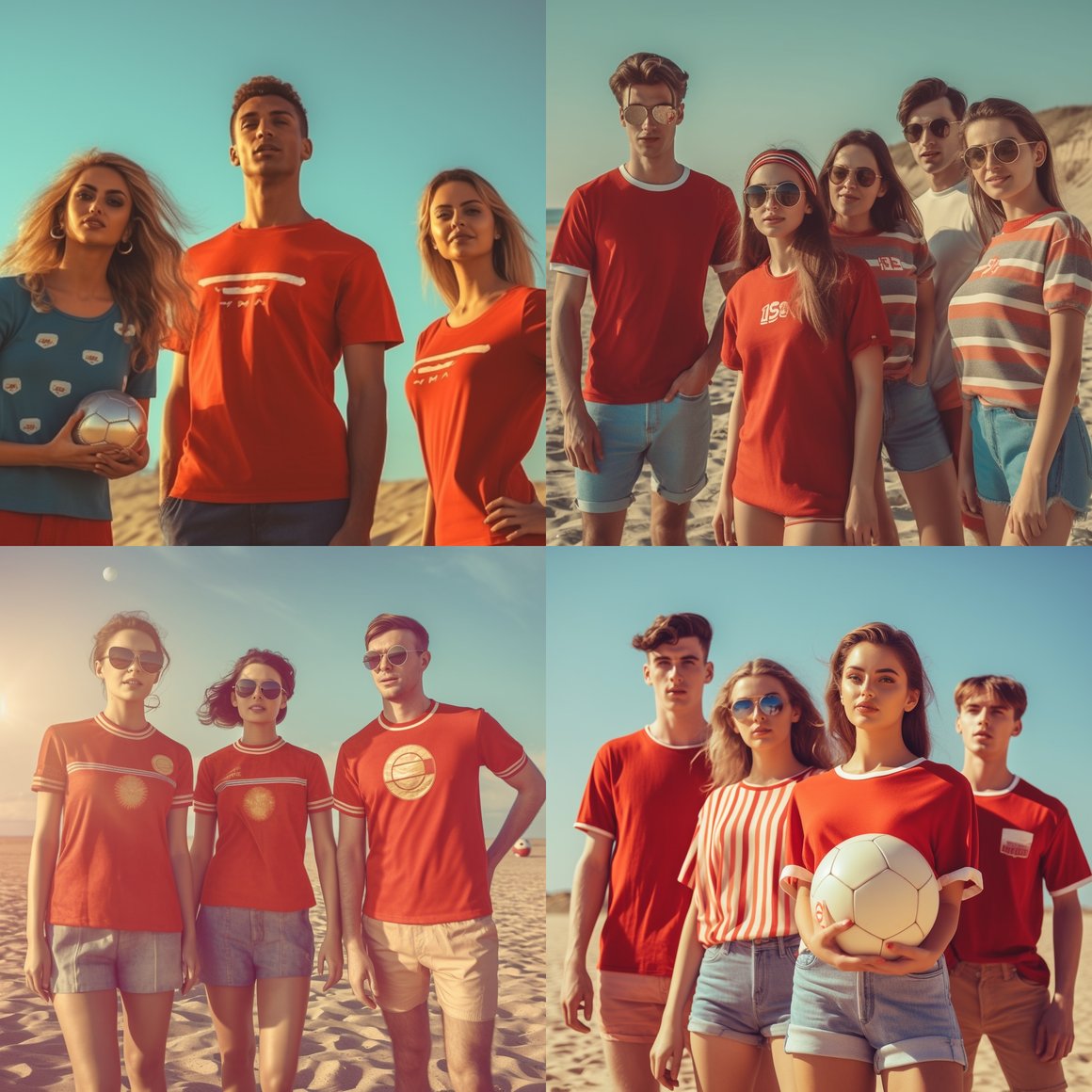Retro Fashion Football Fiesta on Sunny Beach in Cinematic 8K Realism