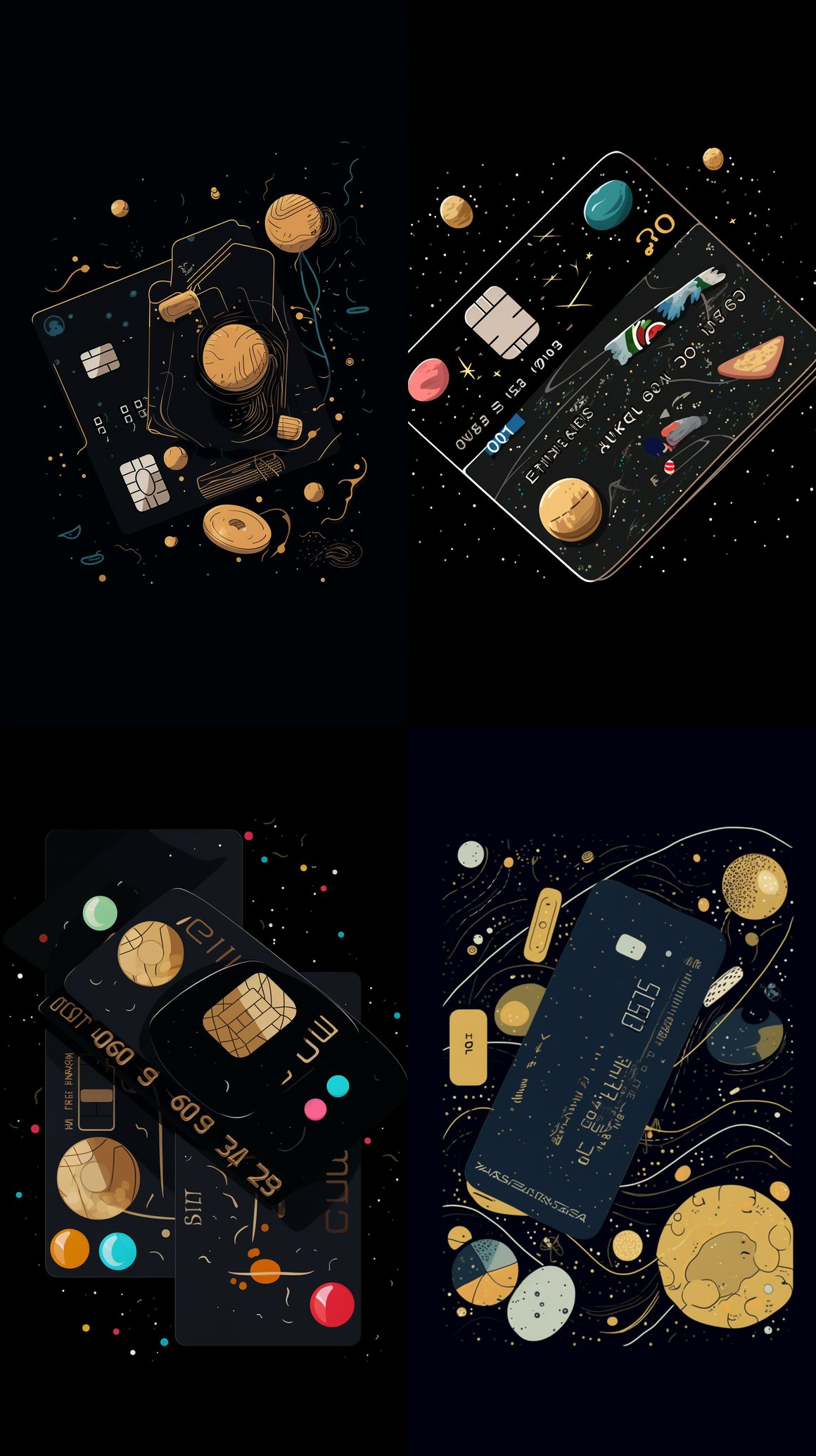 Hand-Drawn Editorial Illustration of Credit Card & Coins in Masaaki Yuasa Style