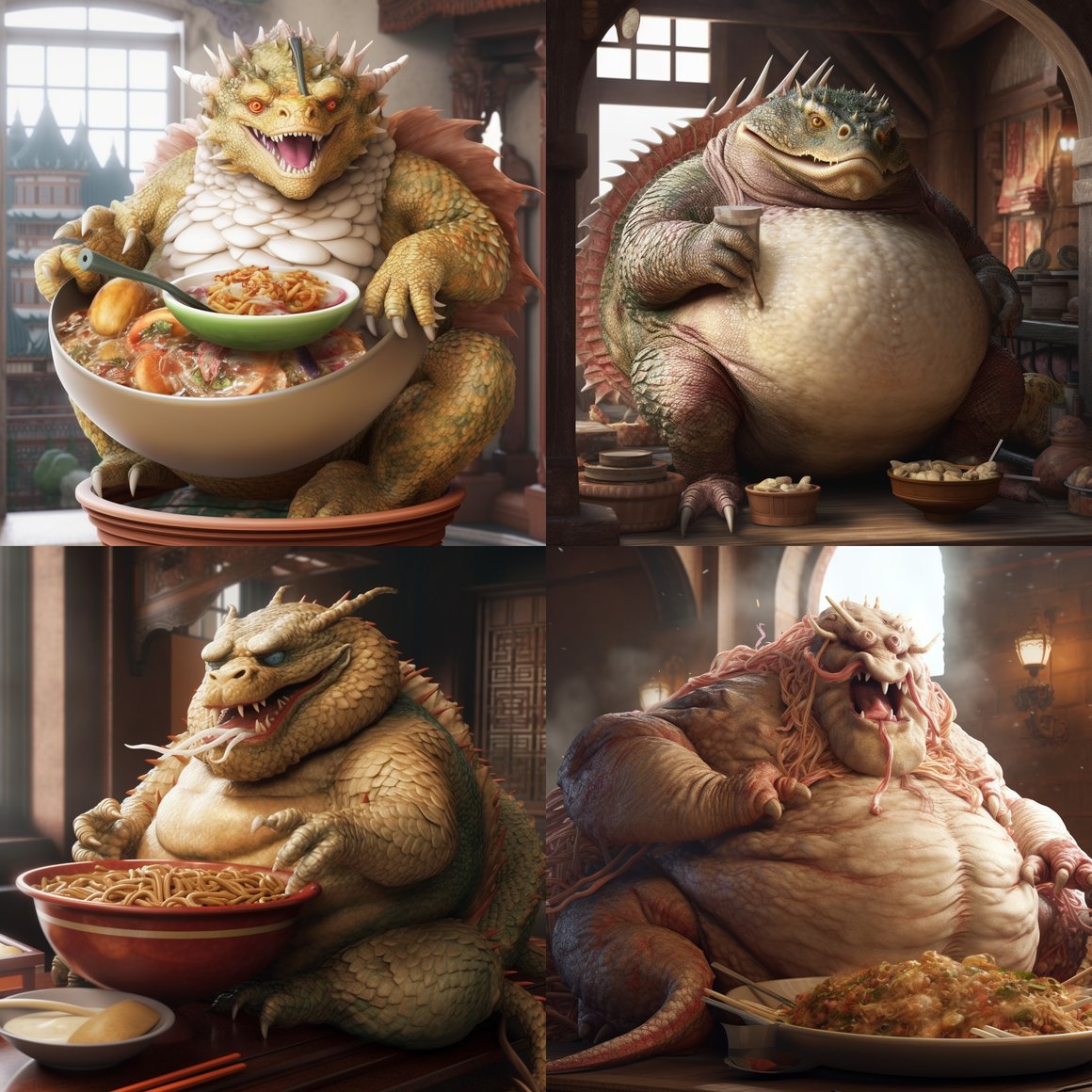 Chubby Dragon's Ramen Break: A Mid-Journey Capture