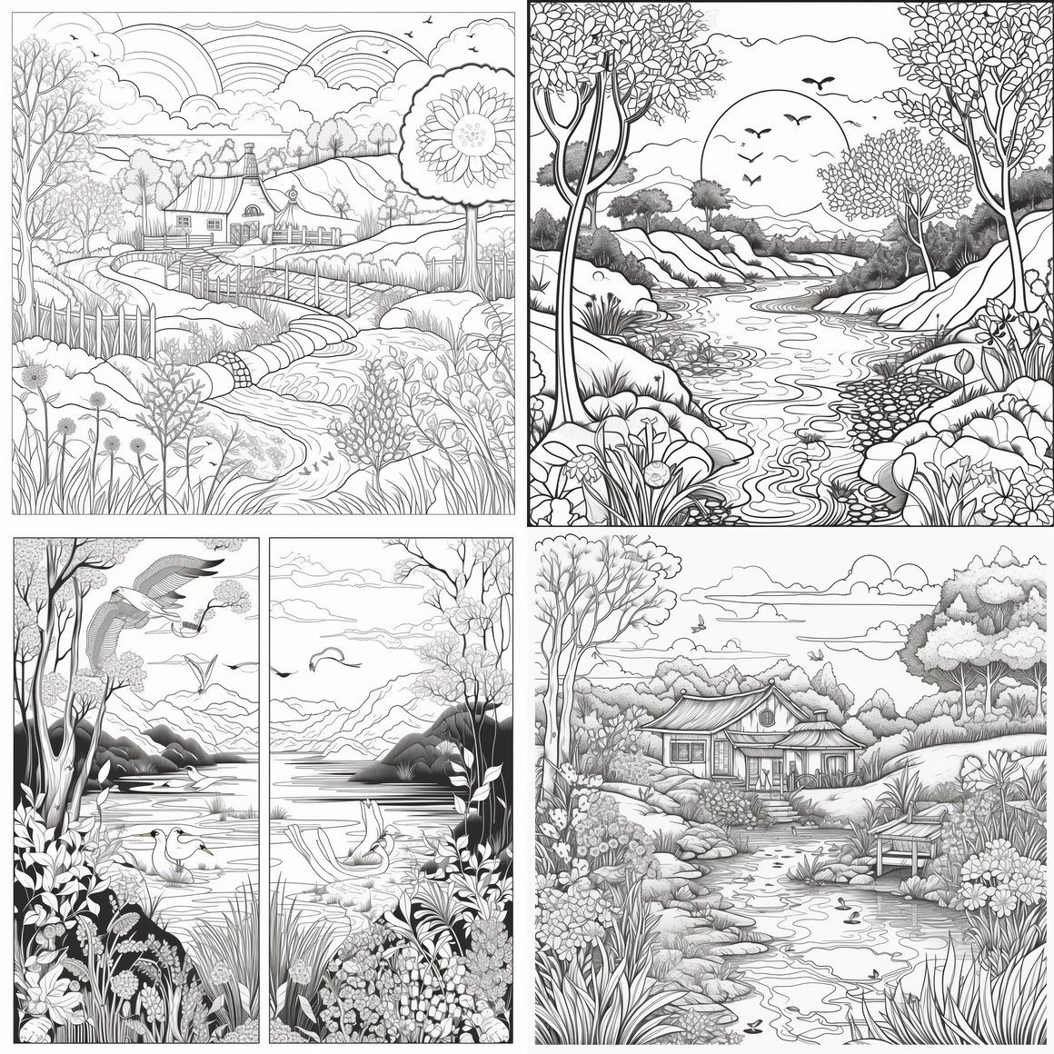 Nature Scenes Black and White Coloring Book - Volume 5