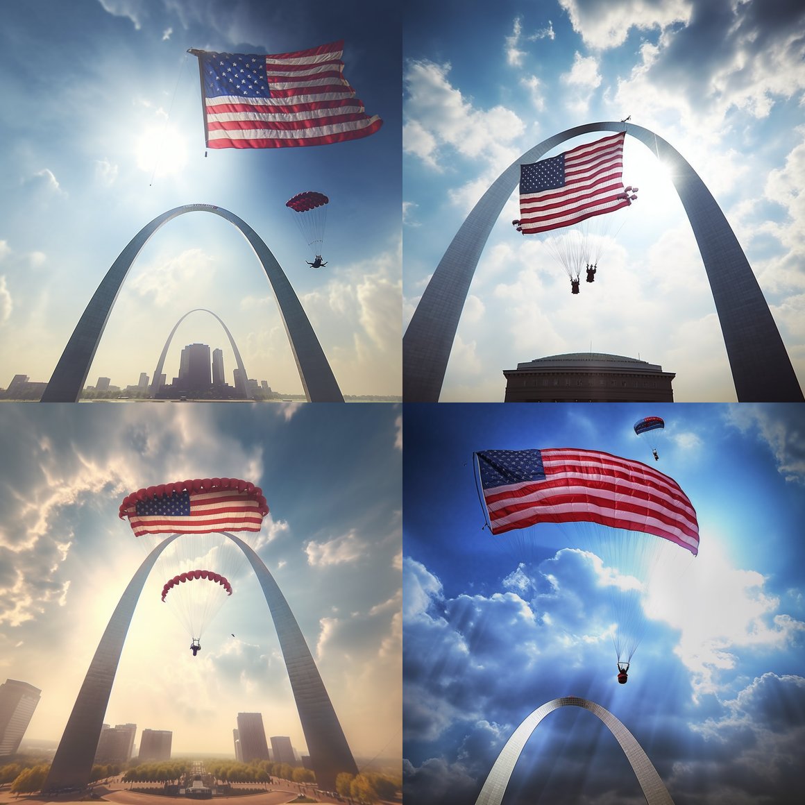 Navy Parachute Team Adventure Underneath St. Louis Arch in Hyper Real 4K