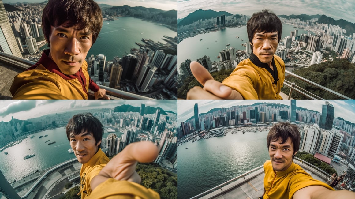 Cinematic Photorealistic Portrait of Bruce Lee in Hong Kong