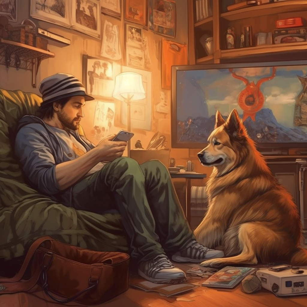 A Tranquil Scene of Man, Dog, and TV in 4K HD