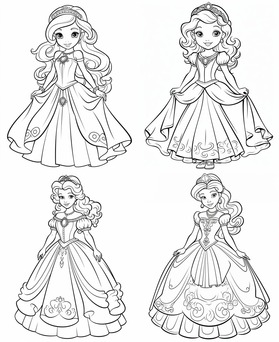 Princess Cartoon Style Coloring Page for Children