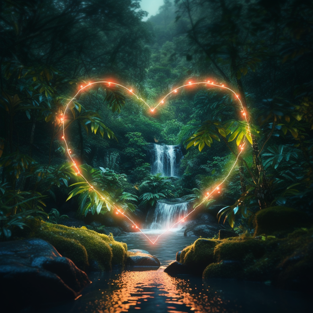 Neon Heart in Rainforest - 8K Cinematic Visualization Illustration
