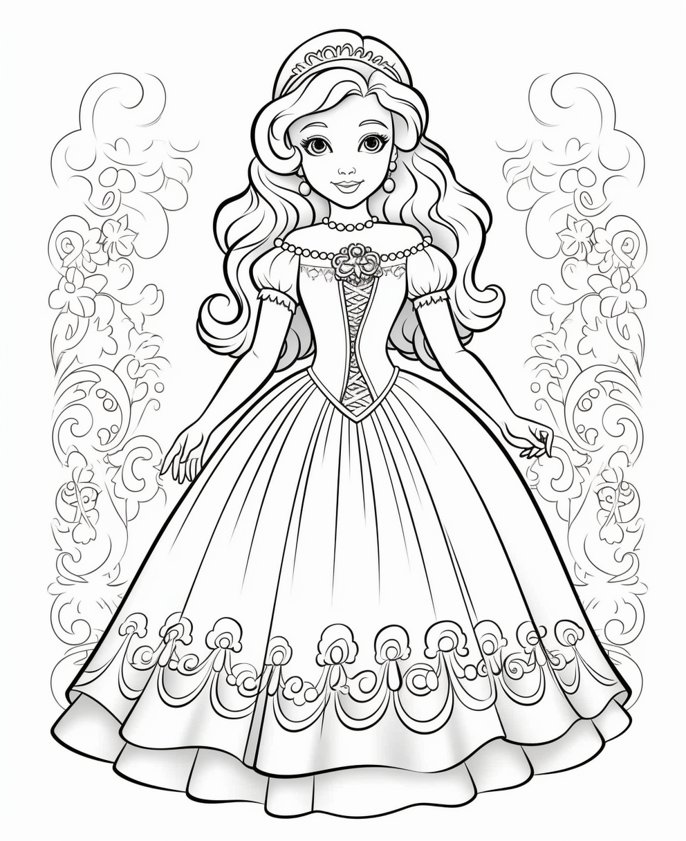 Princess Cartoon Style Coloring Page for Children