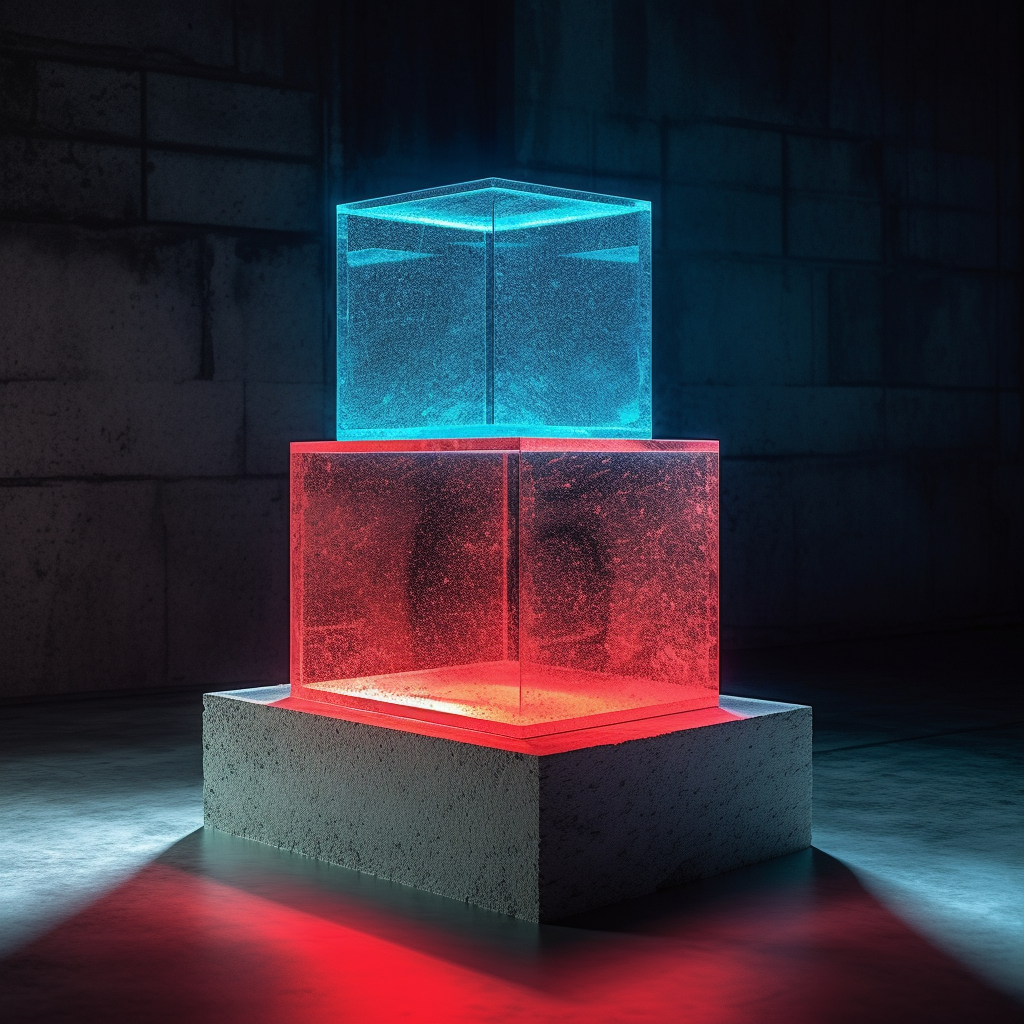 Neon Geometry: Balancing Cubes Mid-Journey in 3D Space