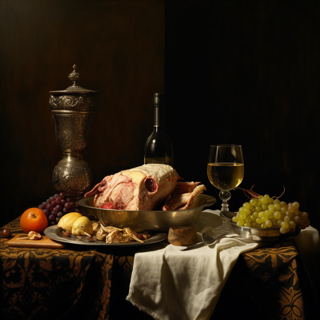 A Textured Caravaggio-Inspired Still Life with Lamb Meat