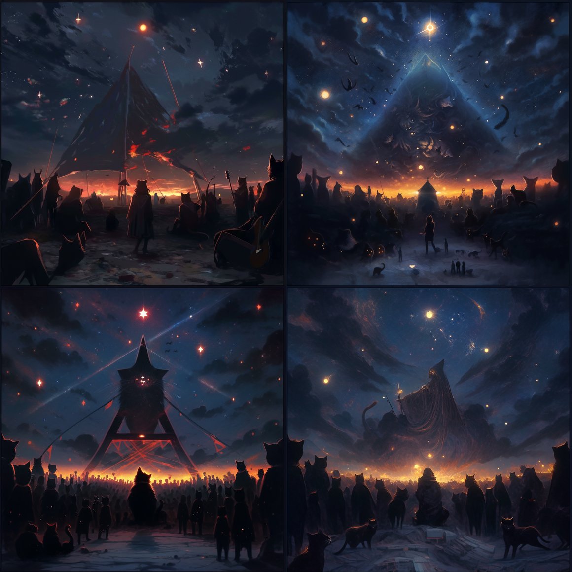 Midnight Feline Soiree: A Metallic Symphony