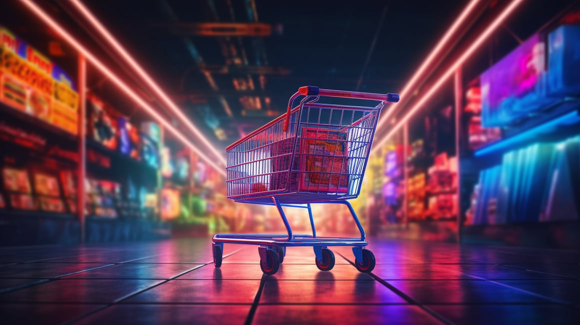 Neon Nights: Hyperrealistic Supermarket Odyssey