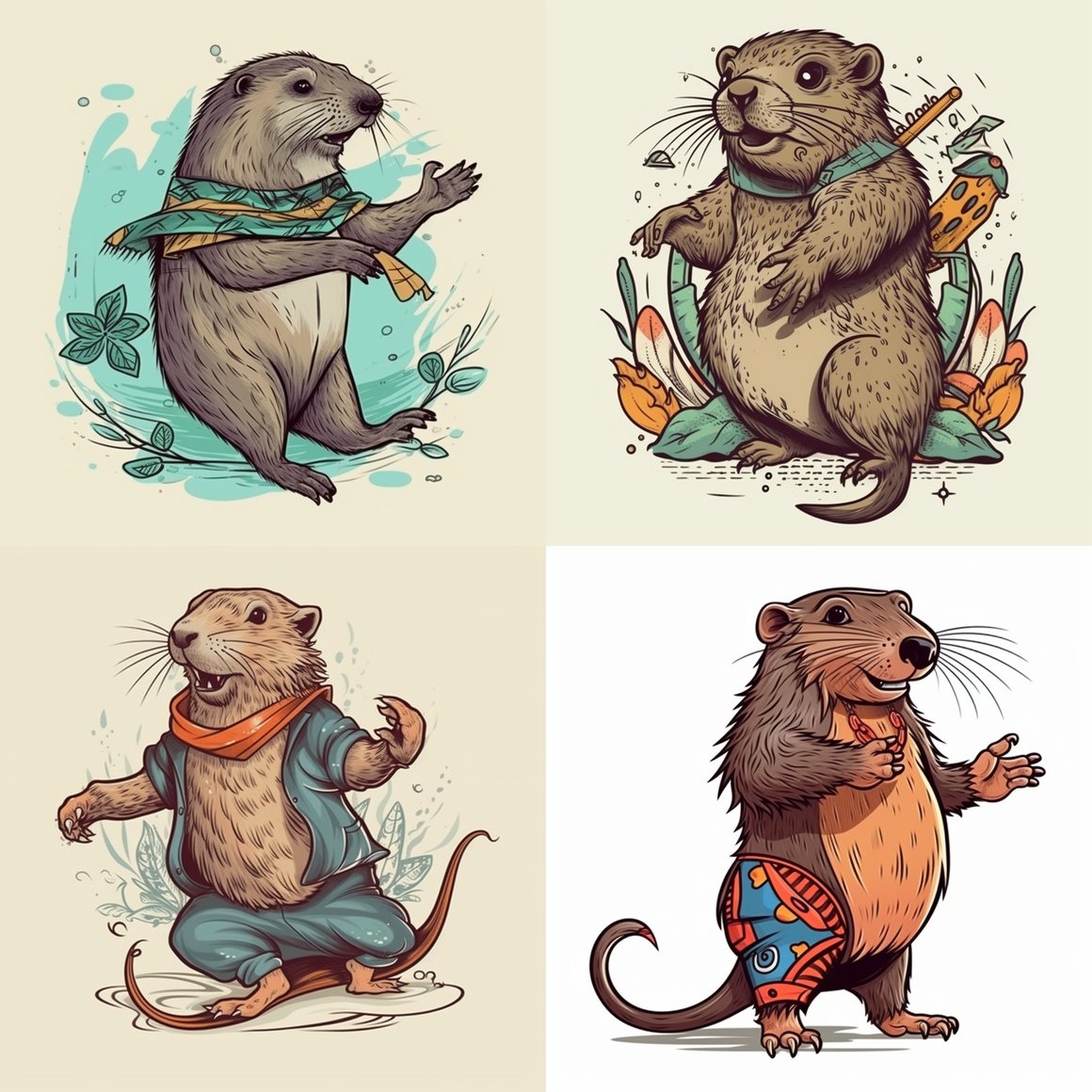 Neo-Traditional Tattoo Style Nutria Dancing with a Headscarf 8k - Version 5