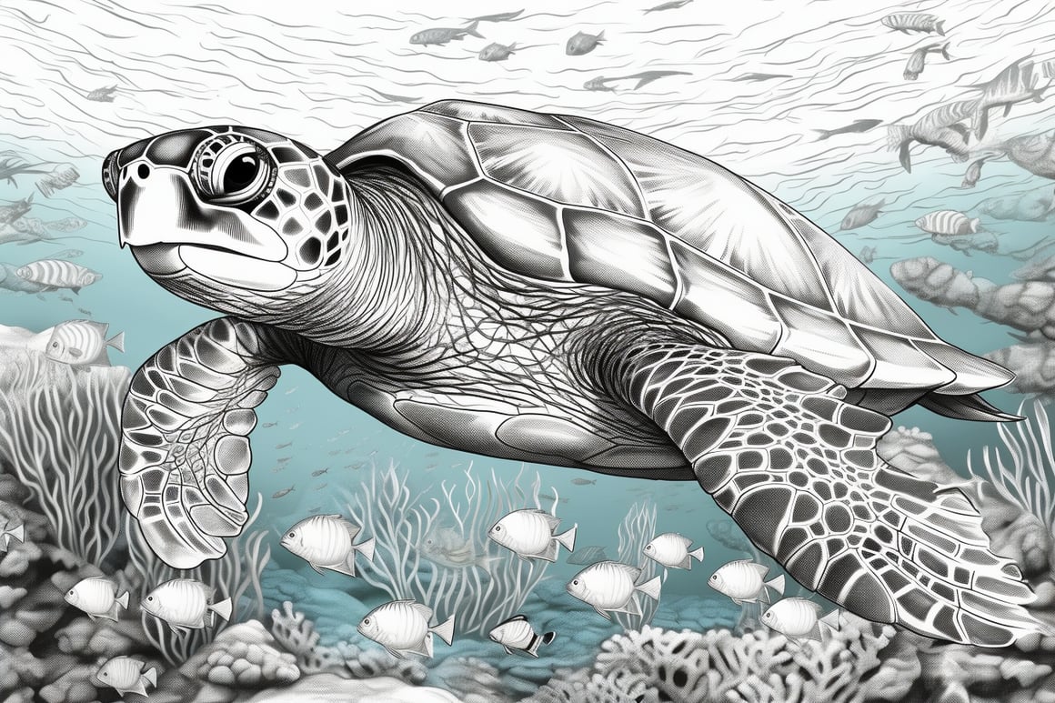 A Turtle Adventure High Definition 8K Coloring Page