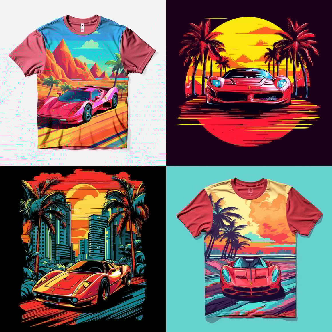 Retro Ferrari Race Car Fantasy T-Shirt Design Process