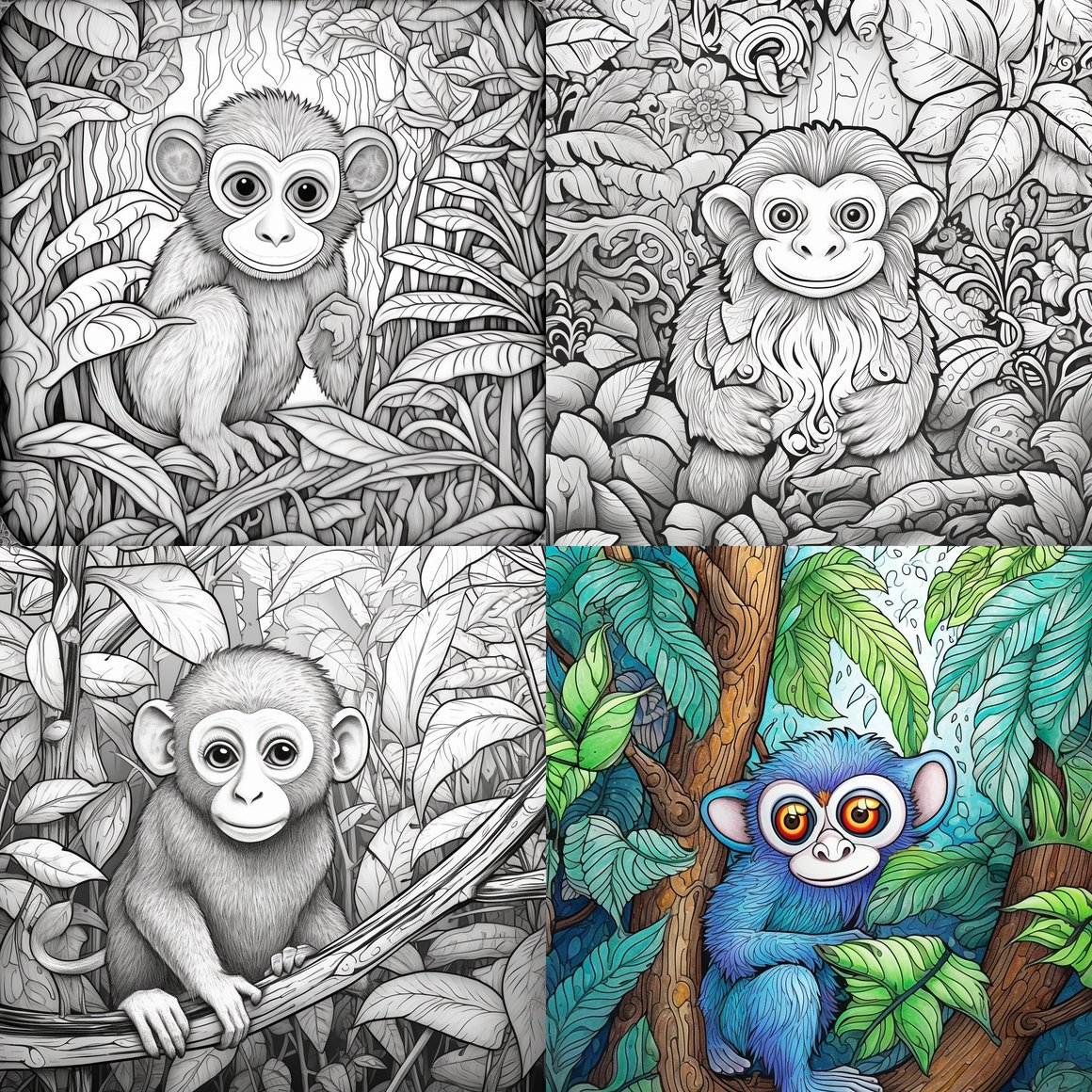 Jungle Monkey Cartoon Colouring Page for Kids