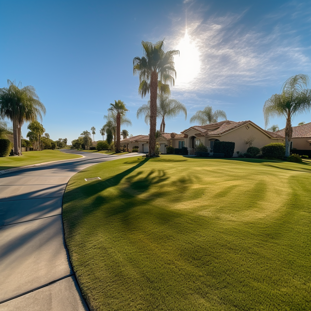 Suburban Golf Course Tranquility: Midday Journey View