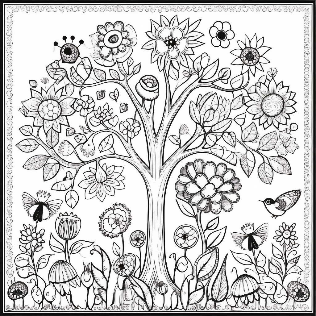 Create a Nature-Themed, Cartoon-Style Coloring Page Border