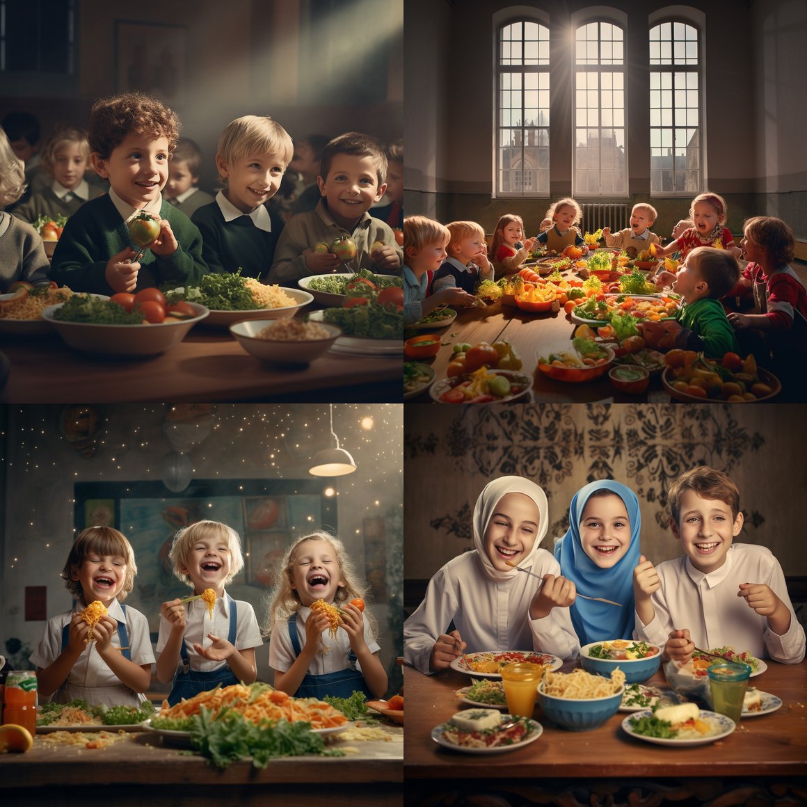 Midday Delight: School Children Enjoying Salad Break