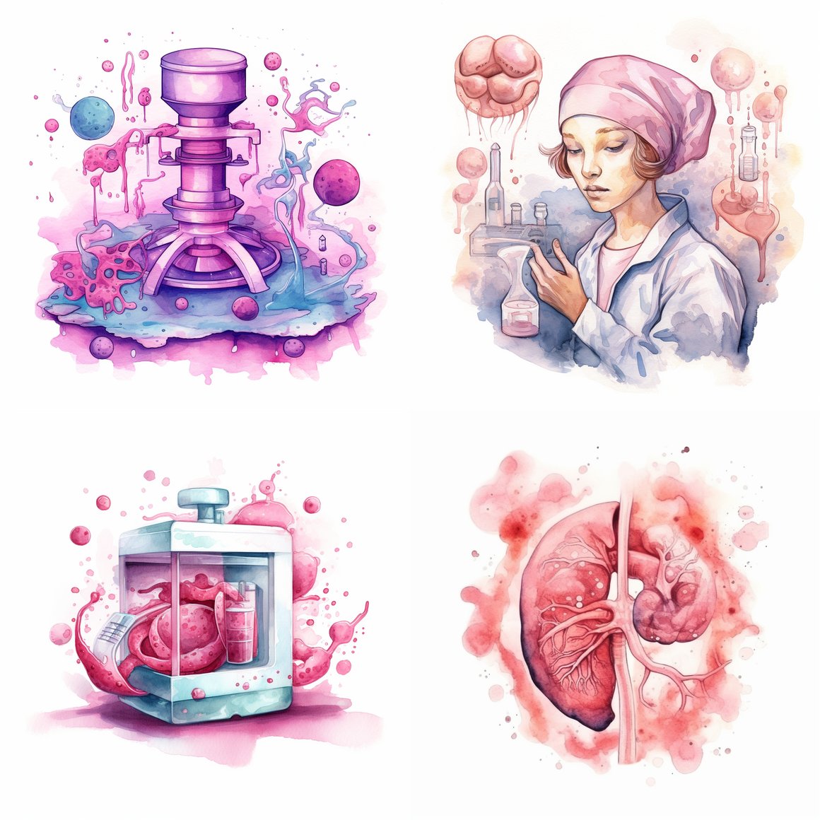 Hand-Drawn Watercolor Depiction of Cancer Detection Process