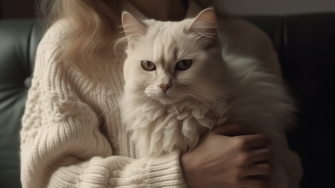 Midday Reverie: Woman Embracing Cat in Cozy Ambiance