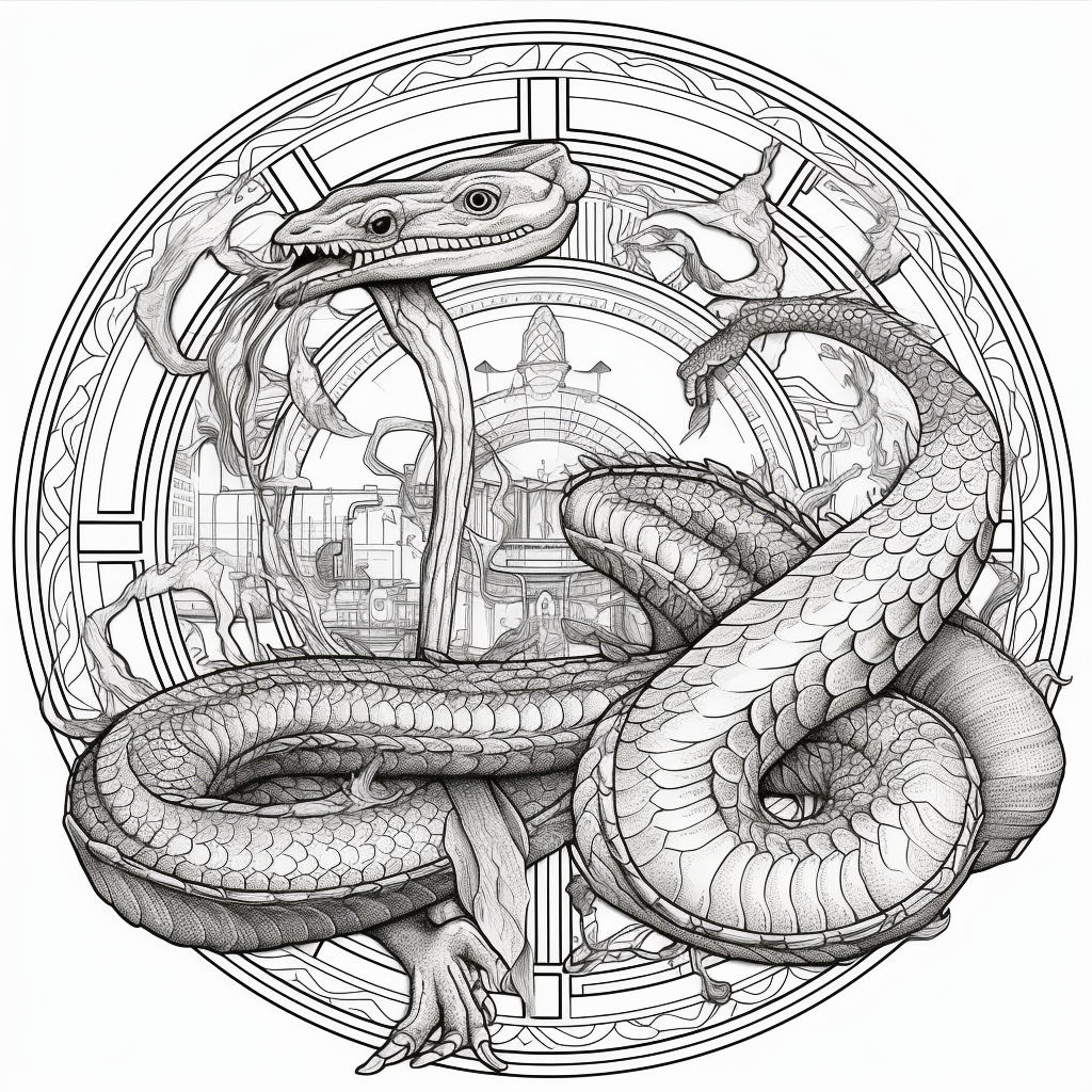 Halfway Through: Vintage Snake Flow Diagram Coloring Page