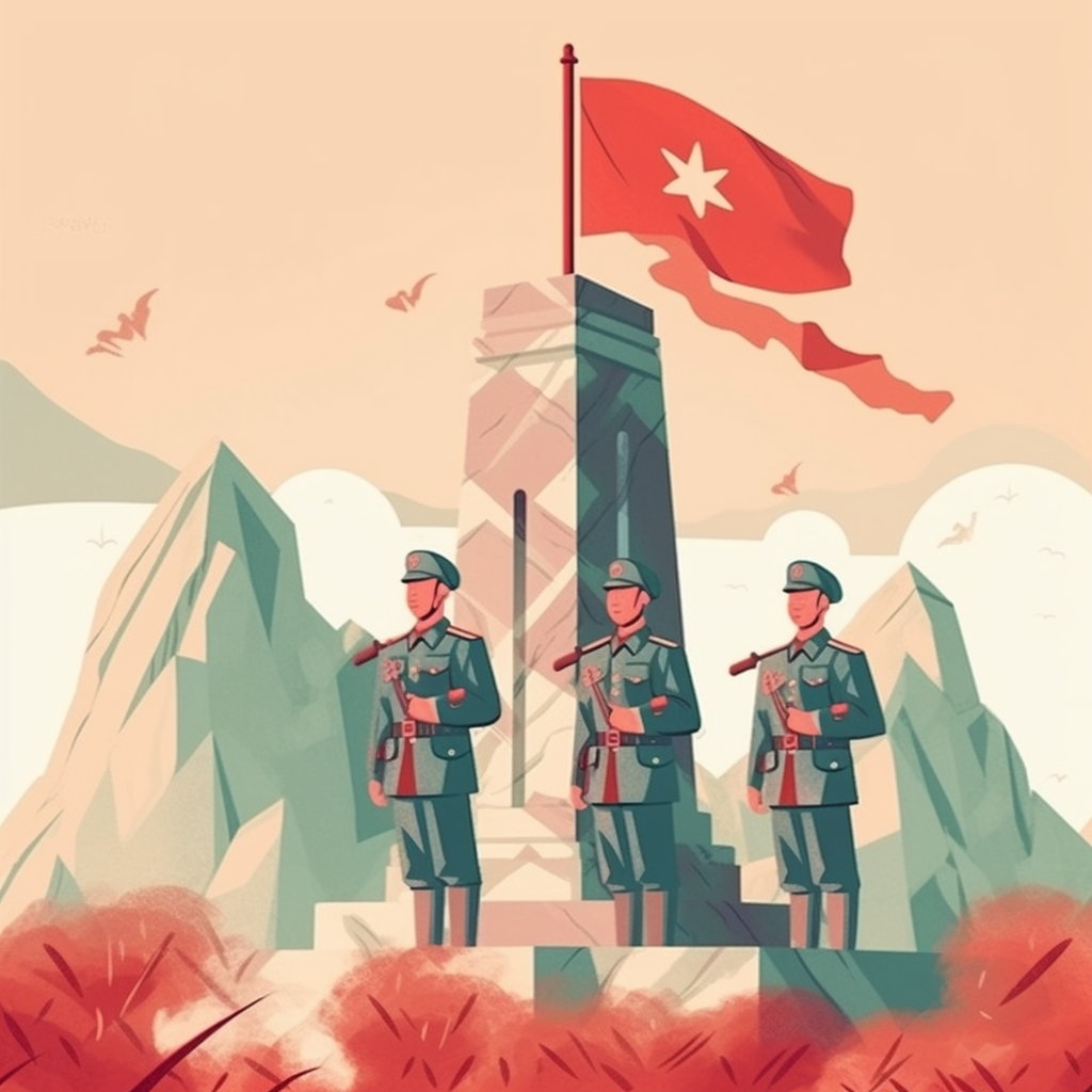 Chinese Soldiers at the Border Monument