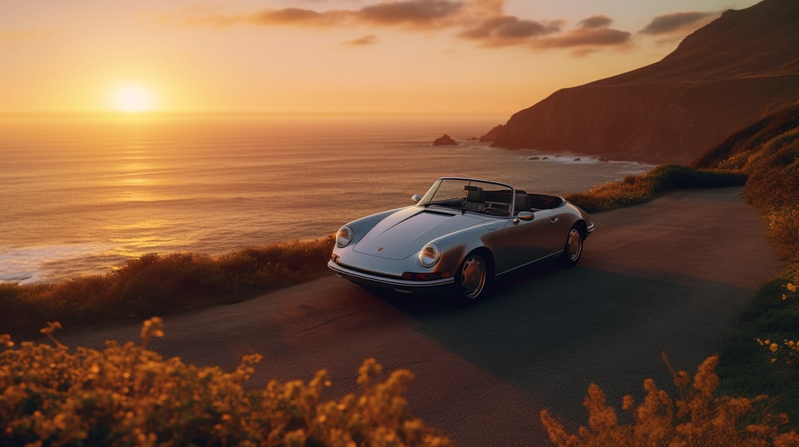 Retro 80s Sports Car Seascape Photography