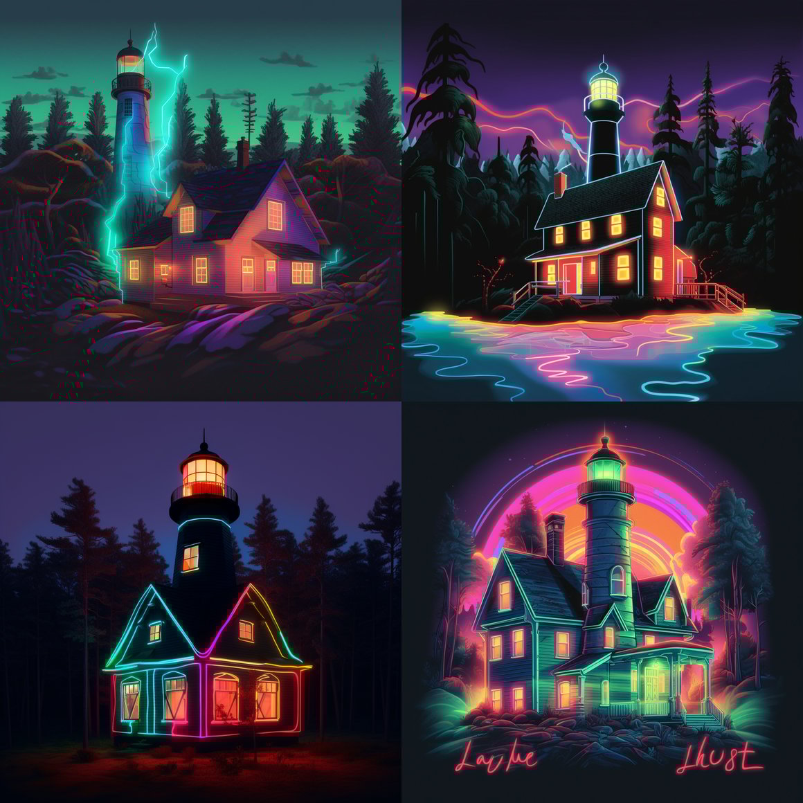 Neon Beacon: Mid-Journey at the Luminescent Lighthouse