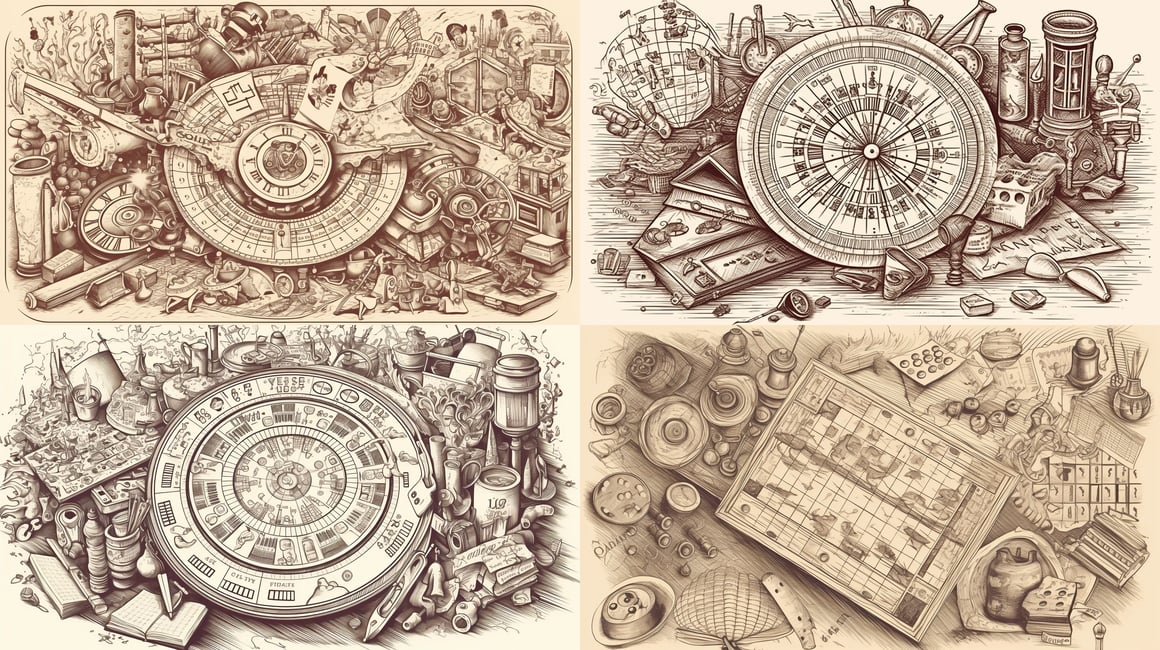 Classic Board Games Montage: Mid-Point Journey Illustration