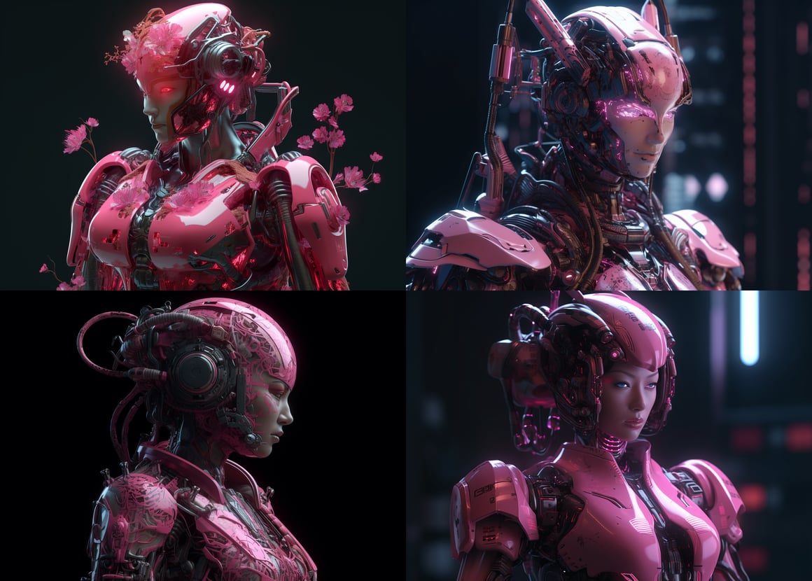 Detailed 8K Render of Neon Pink Cyborg Geisha Project in Blender