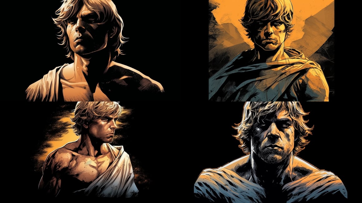 A Sunlit, Muscular Skywalker in Dark Comic Style