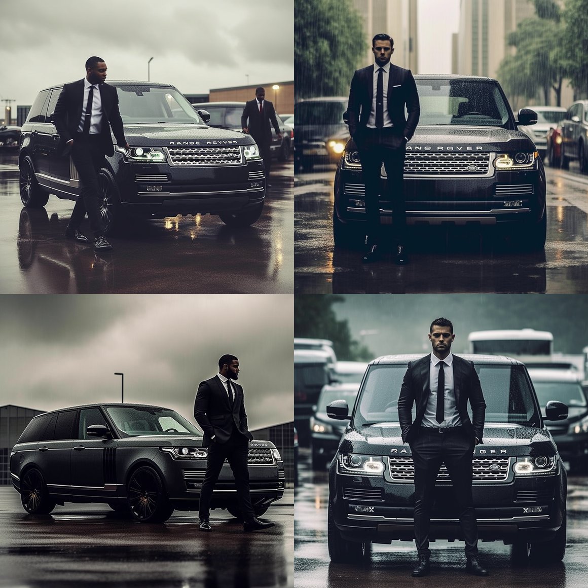 Successful Man with Luxury Vehicle in Rain