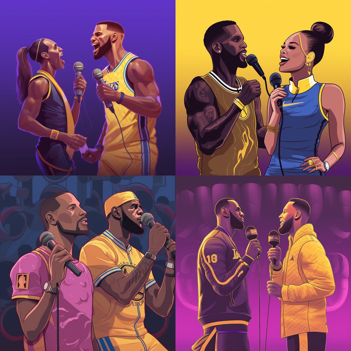 NBA Stars LeBron and Curry's Karaoke Showdown in Futuristic Sports Bar
