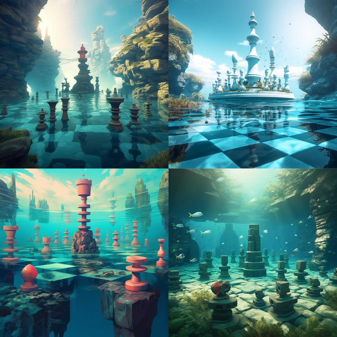 Retrofuturistic Voyage in Chessboard Underwater Kingdom
