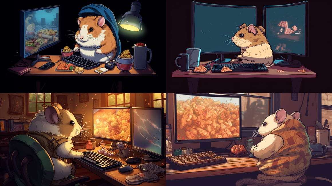 Hamster Gamer in Action: A Mid-Journey Drawing Prompt