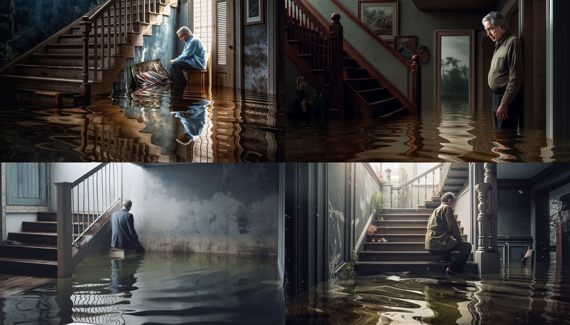 Midlife Crisis Reflected in a Flooded Basement