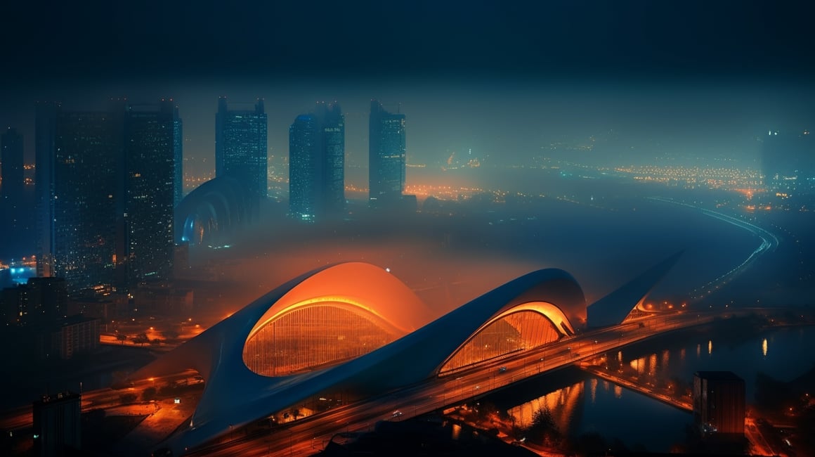 Neon Dusk: A Futuristic Calatrava-styled Cityscape