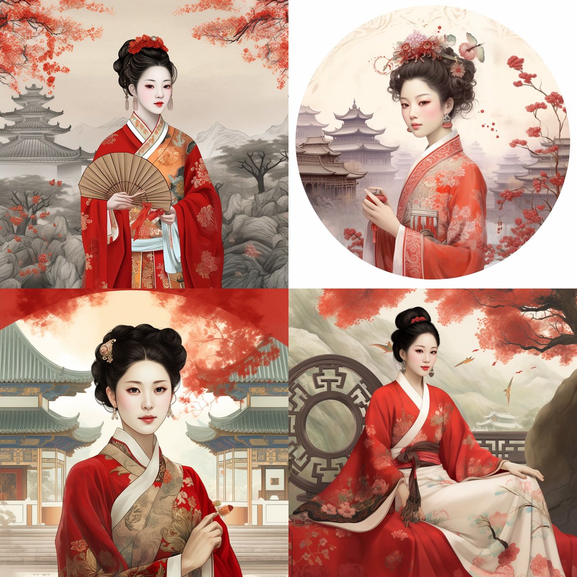 Hand-drawn Ancient Illustration of Xue Baochai Amidst a Pavilion