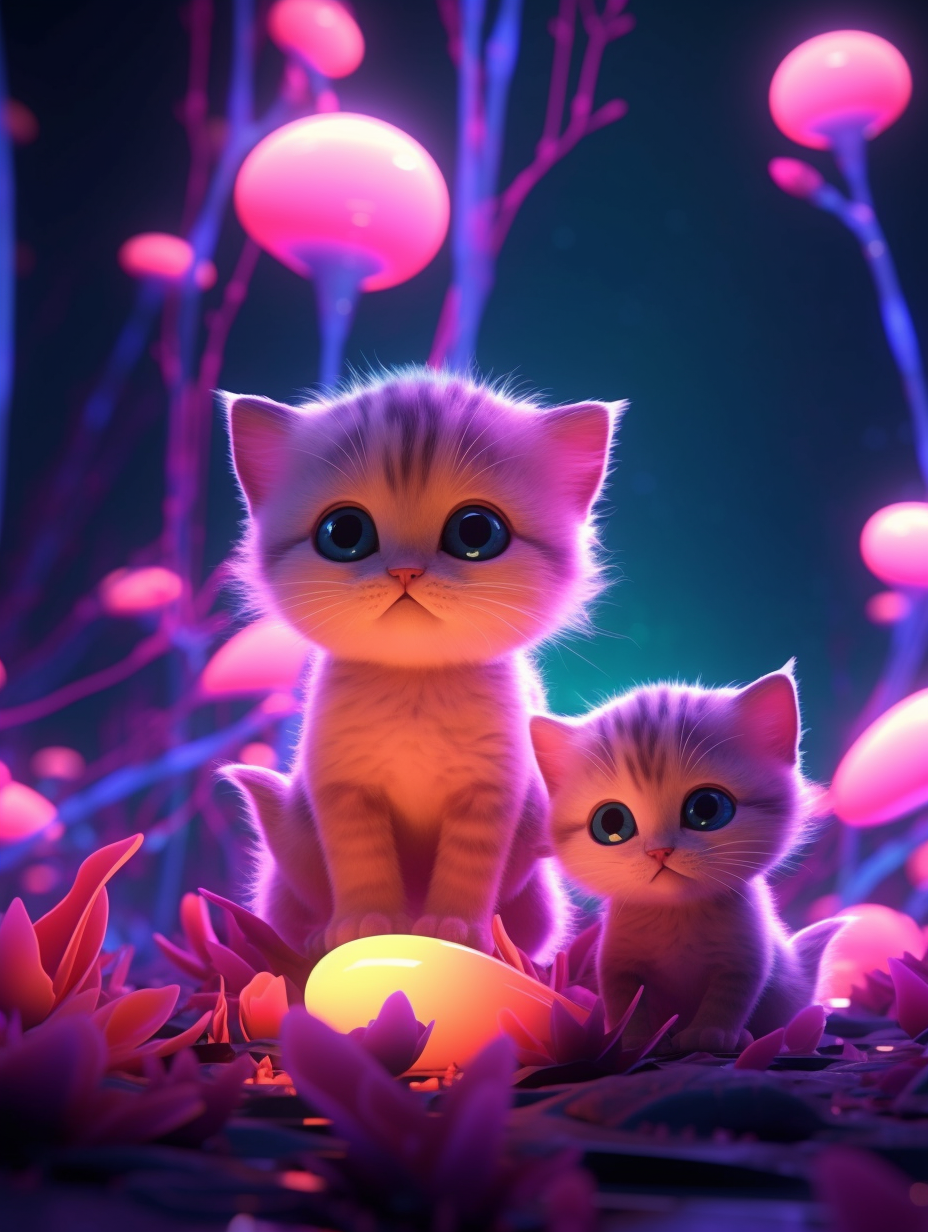 Neon Adventure: Kittens' Playtime in a Futuristic City