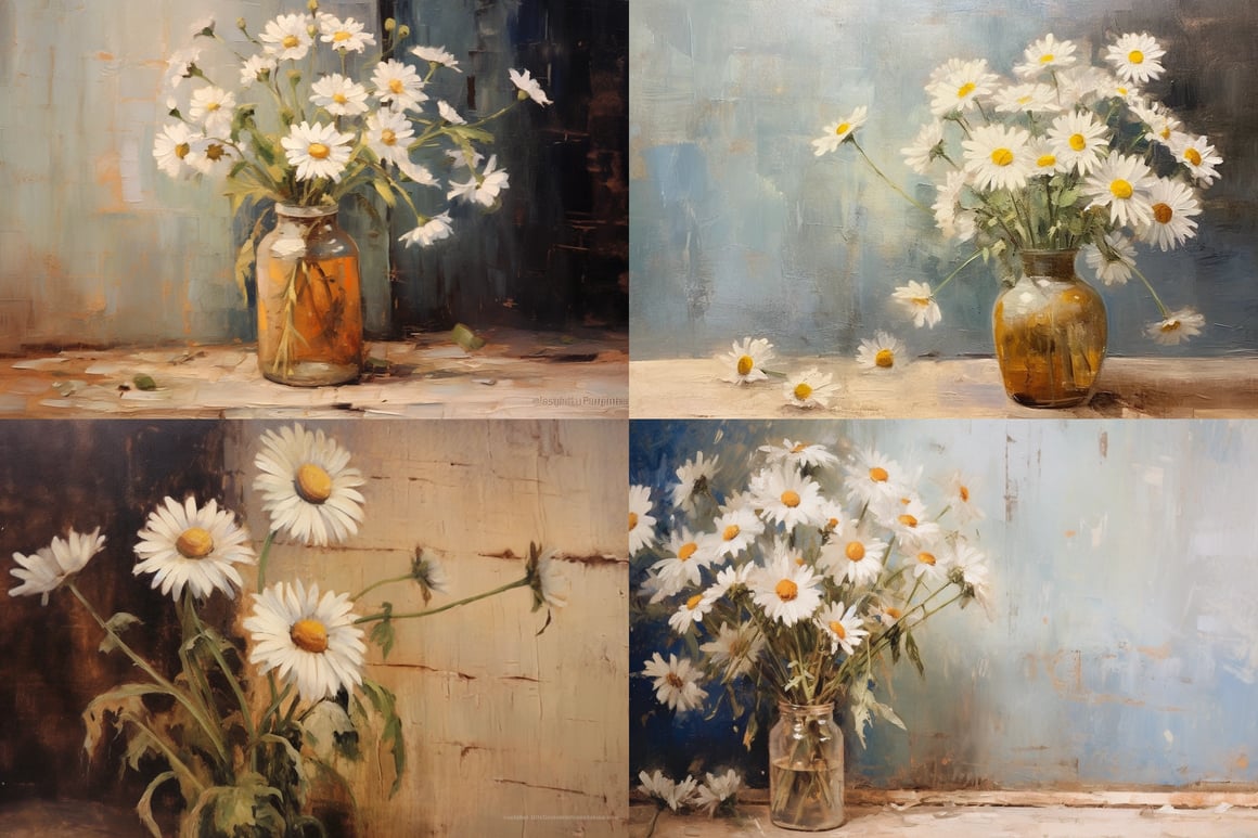 Halfway Through: Vintage Daisy Landscape Oil Painting