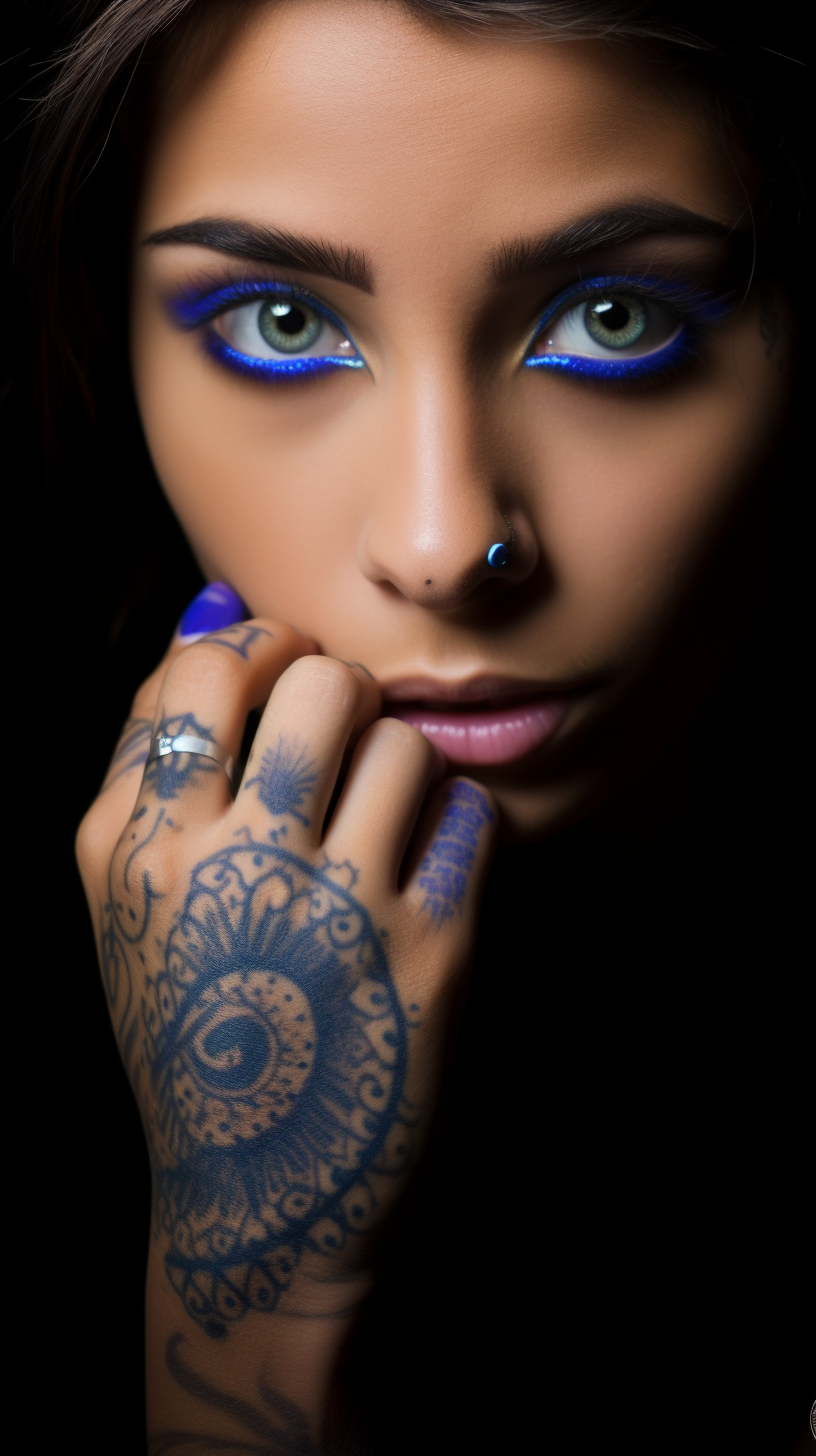 Retrato de una Modelo de Tatuajes en Estudio Oscuro