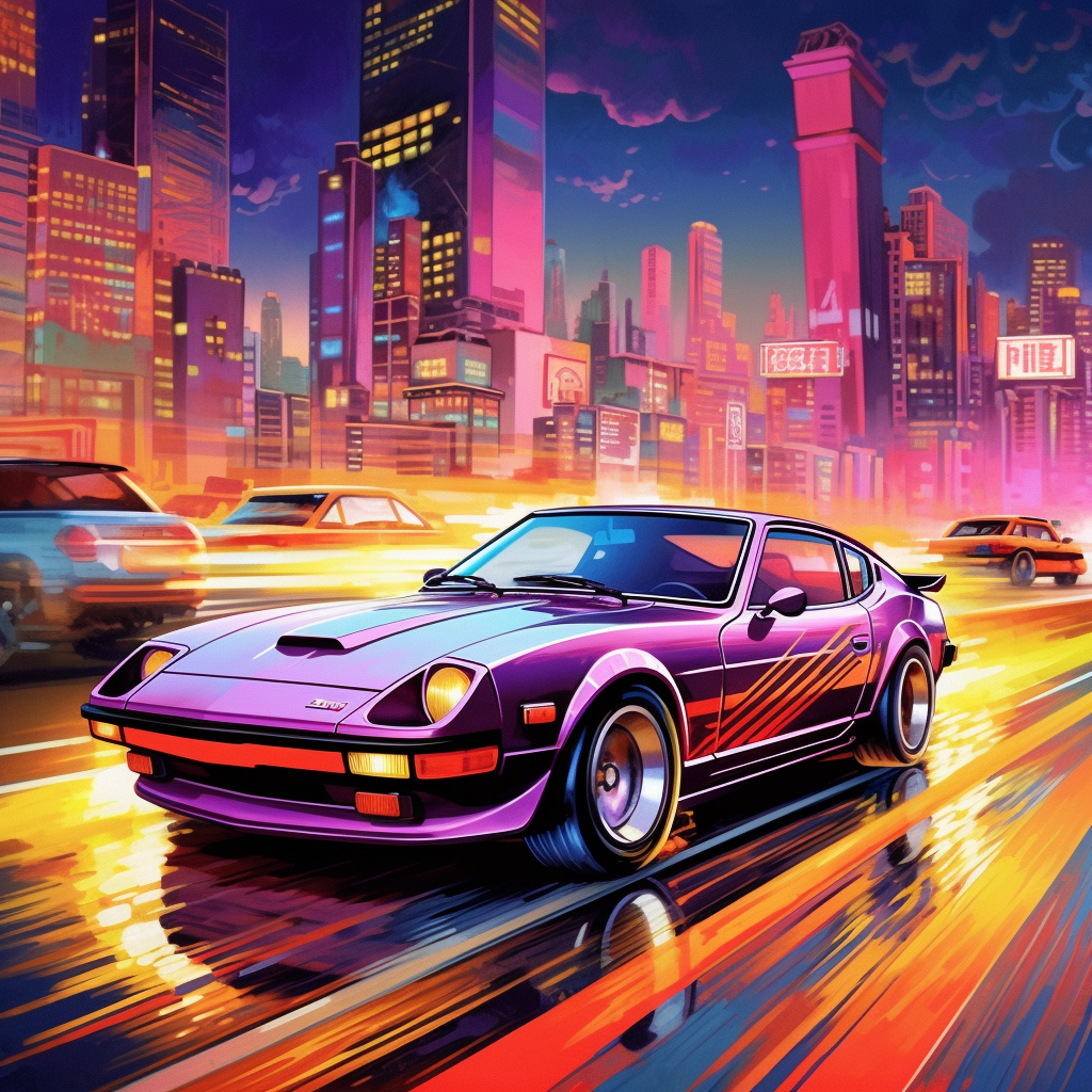 Neon Nights: A Retro-Futuristic Ride with Nissan 280Z