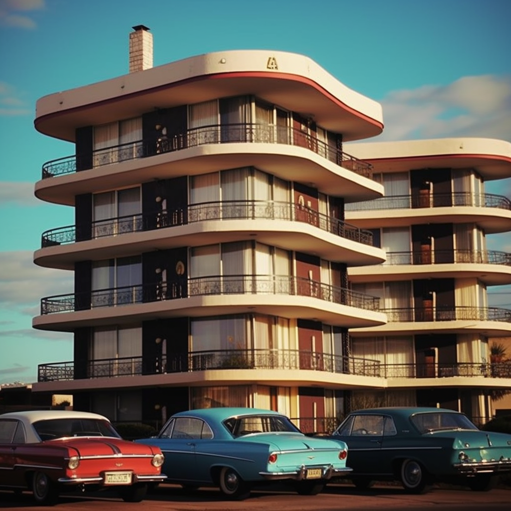 Retro Motel Stacked Architecture Mid-Journey