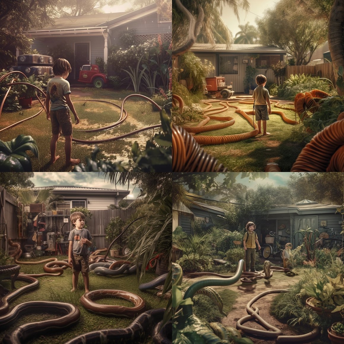 Suburban Hose Chaos: A Cinematic Snapshot