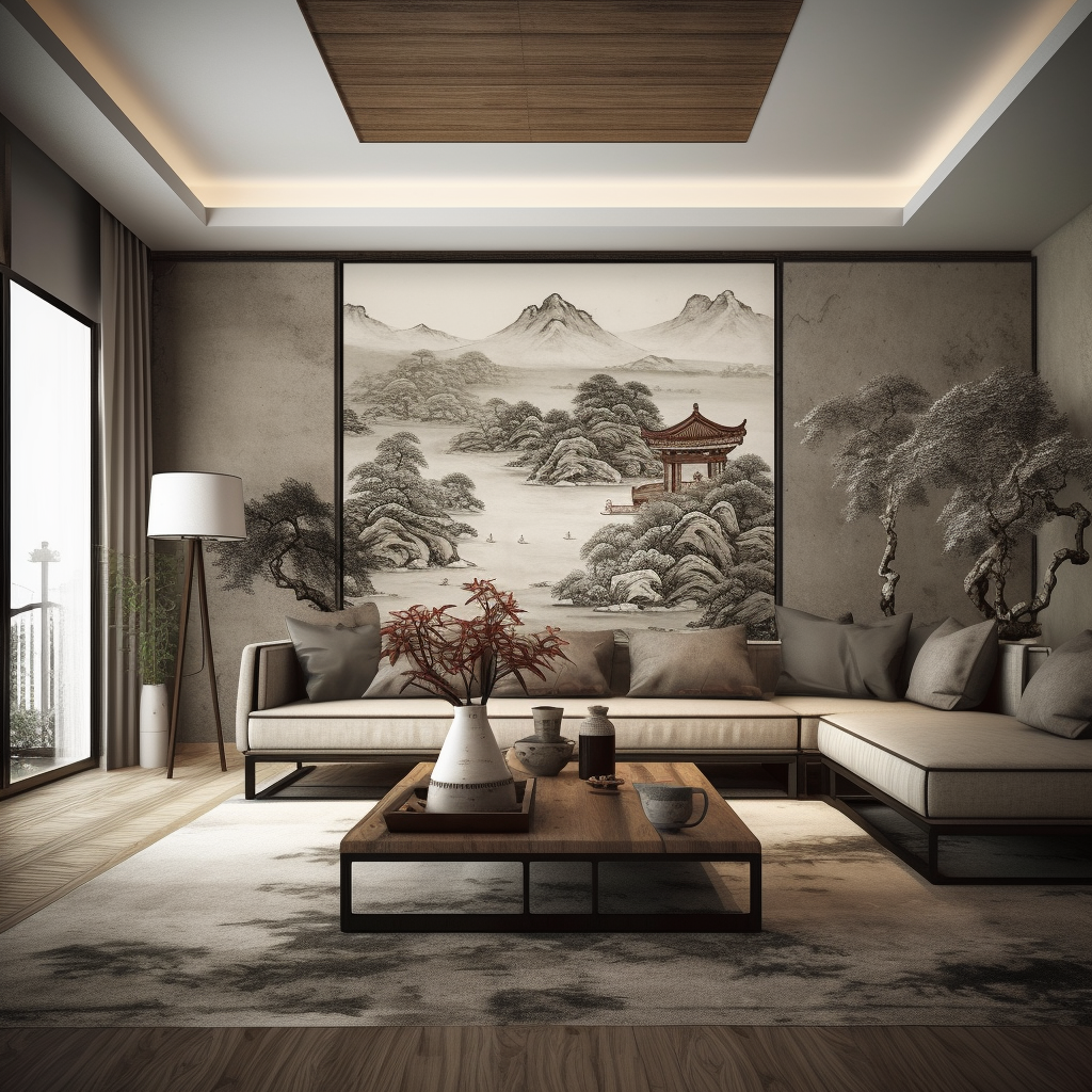 A Traditional Chinese Living Room Through a Two-Point Perspective