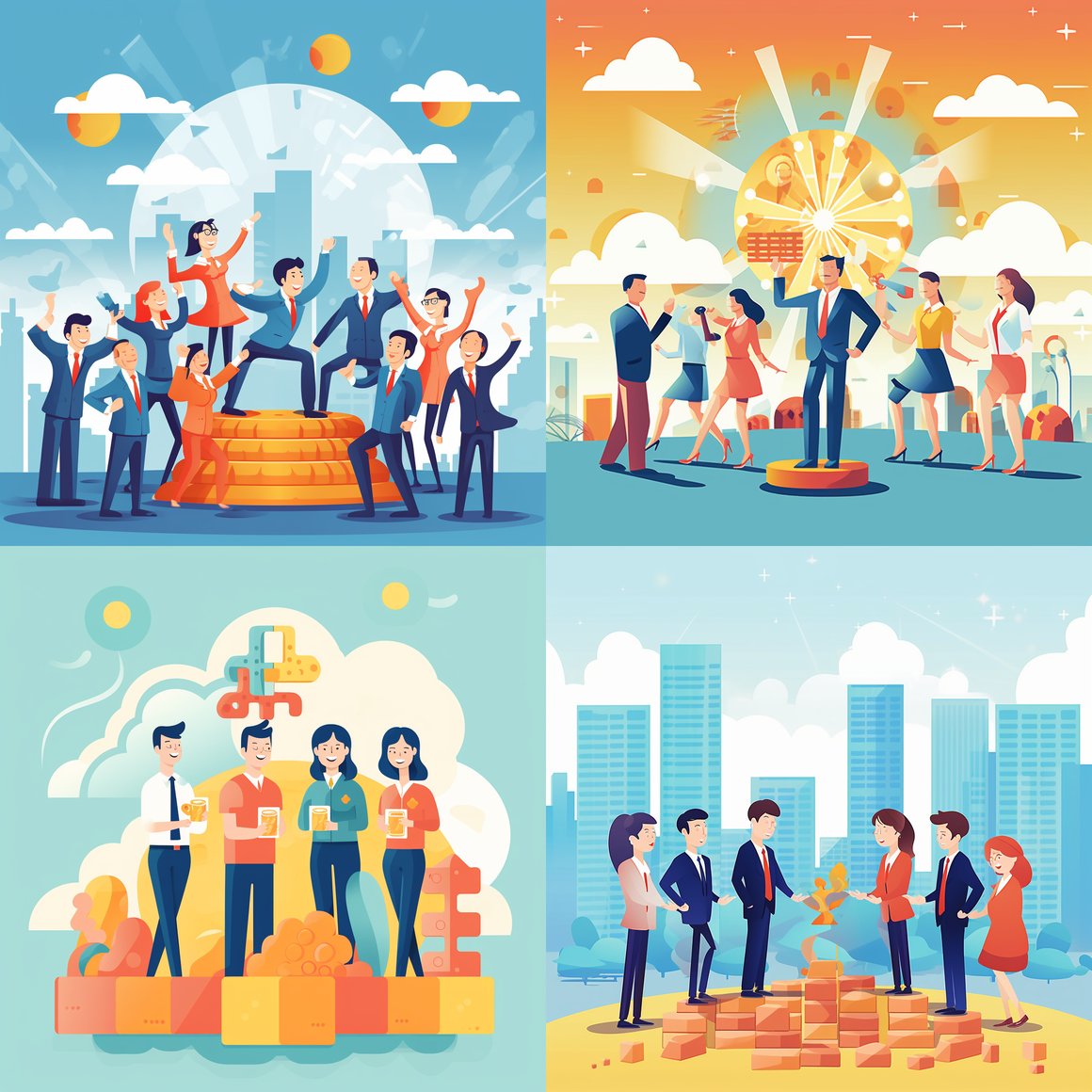 Chinese Business Colleagues' Outdoor Game Illustration