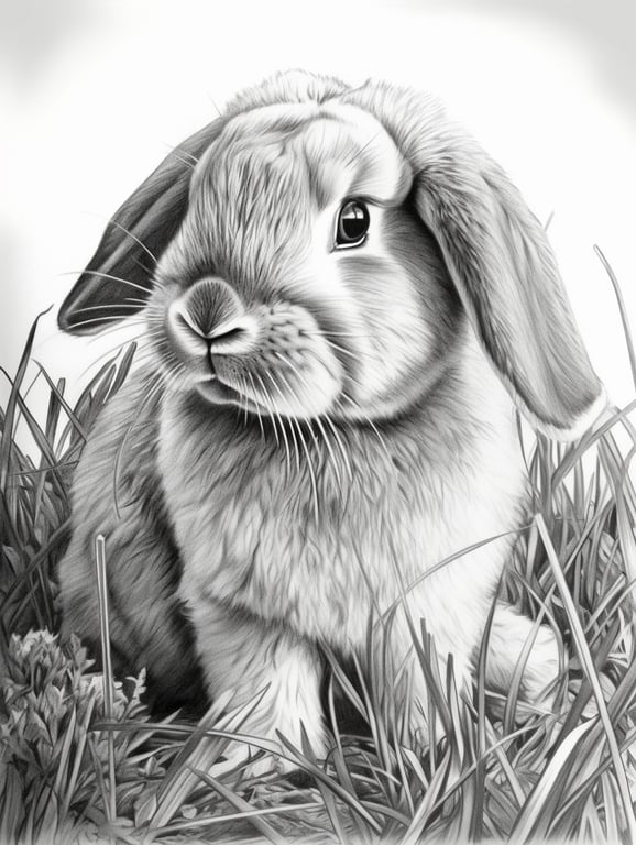 Hyper-Realistic Holland Lop Bunny Rabbit Printable Coloring Page for ...