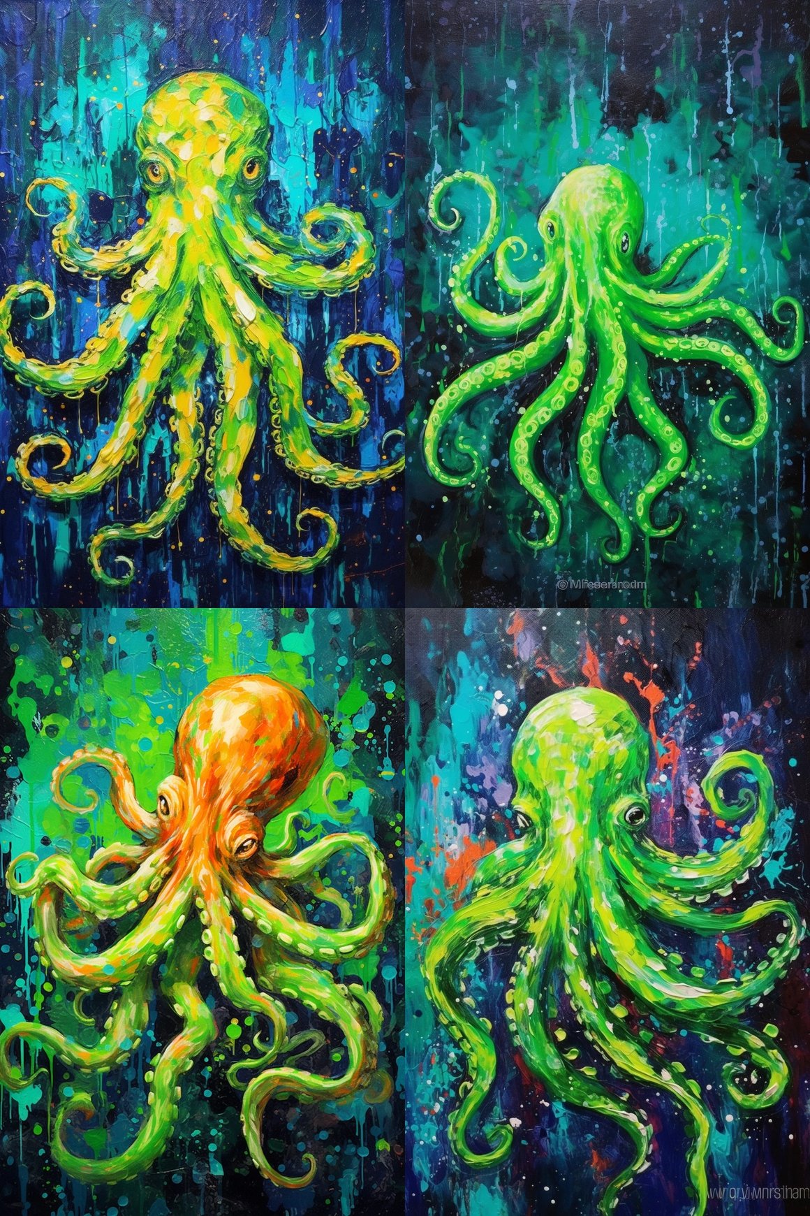 Neon Octopus Odyssey: An Abstract Undersea Journey