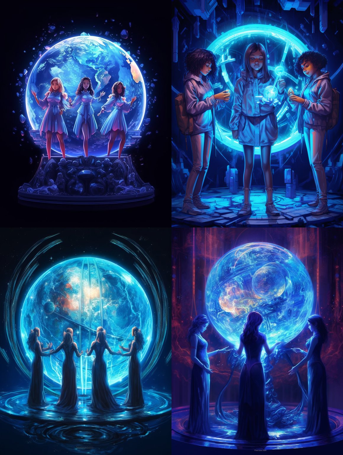 Neon Blue Planet Ritual in Vivid Darkness